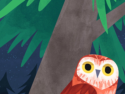 Owlie animal art bird blue cute forest green illustration kidlitart night owl photoshop tree