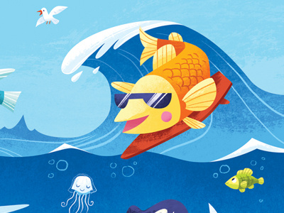 Surfy animals fish illustration surfing