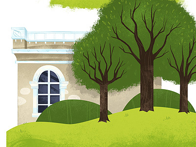 Spring building illustration landscape trees