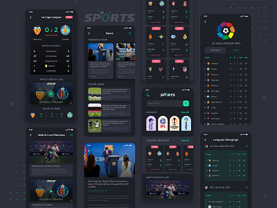 SPORTS application black dark mode design football football app game game app gmae homepage night mode play soccer sports ui ux