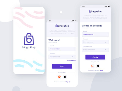 Bingo Shop Login & Sign up app icon application b logo bigshop branding design forgot password homepage icon illustration login logo sign in signup splash splash screen ui