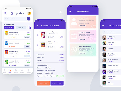 Bingo Shop Customers Orders app icon application branding customer customers design homepage icon illustration logo order accept orders paid payment regect order sell ui uiux