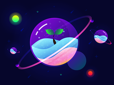 Glowing planet and Life glowing illustration life planet tree