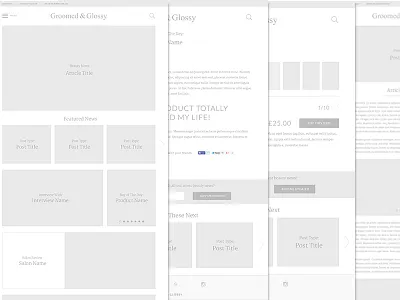 Groomed Glossy Wireframes beauty blog invison journey magazine prototype user journey wireframe