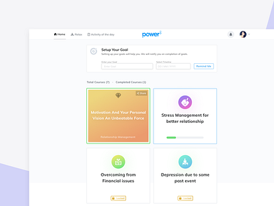 Power8 - Home badge design goal health app health care mental health mentalhealth motivation progress progressbar ui ux web