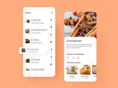 Spices Catalog app app design application catalog cinnamon concept design interface iphone mobile spices ui ui ux