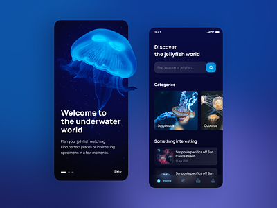 Jellyfish watching app app app design concept dark dark theme design jellyfish mobile ui uiux