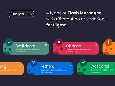 Free pack of Flash Messages alert alert message design error fail figma flash flash message free message success toast message ui web