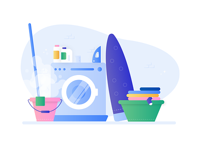 Things to do during quarantine - #2 Household Chores adobe illustrator cleaning colors covid 19 gradient home illustration laundry socialdistancing stayhome vector