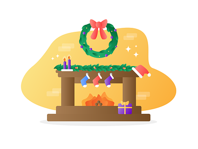 Merry Christmas - Fireplace 🕯 adobe illustrator christmas colors fireplace gradient illustration winter wreath xmas