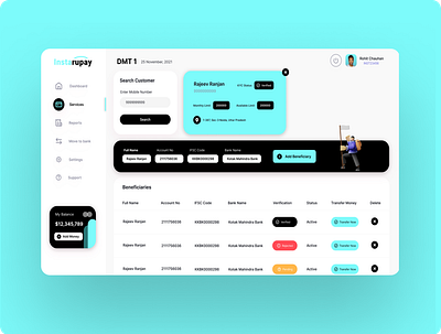 Direct Money Transfer Dashboard for Global Fintech startup dashboard ui ui ux