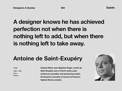 Quote - Antoine de Saint-Exupery awesome design design agency designer designers good design inspiration inspirational quote modern design perfection product design quality quote design simple design ui uidesign uidesigner ux uxdesign uxdesigner uxuidesign