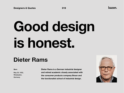 Quote - Dieter Rams creative agency design business design qoute inspiration inspirational quote learn motivation motivational quotes principles product design quote quote design quotes tips ui ui tip user interface ux ux design ux tip
