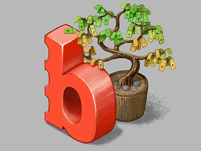 B for Bileto bileto bonsai brand digital art illustration isometric logo ticket tree