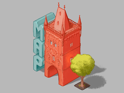 Use It Map Prague 2017 digital art illustration isometric powder tower prašná brána typography