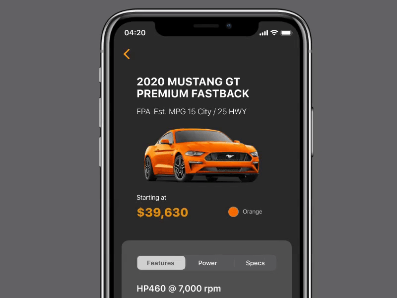 Ford Mustang IOS App Animation animation figma ford ford mustang ios app iphone iphone app mobile mobile app mobile apps mobile ui ui animation