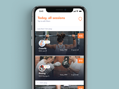 Kubo / Sessions list app apple booking clean exercise fitness health iphone x iphone xs mobile mobile app design mobile ui on demand orange personal trainer sports ui user experience user interface ux