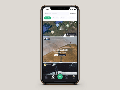 Aspire / Explore adventure app backpacking booking camping explore exploring feed hiking interface iphone listing mobile mockup mountain nature outdoors social travel trip