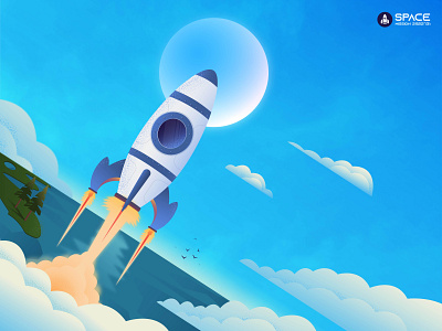 Rocket 🚀🚀🚀 illustation landscape mission moon rocket sky space spacex vector artwork wallpaper