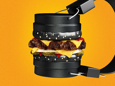 Audiobook photomontage audio book burger design food illustration photomontage