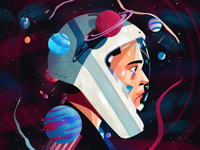 Elon Musk 🚀 businessmagnet characterdesign elonmusk engineer helmet illustration investor nasa planets space spacex stars tesla