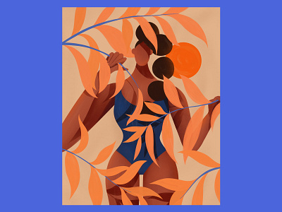 Lookout🟠🌞👀 blue braid girl illustration leaves mood orange plants sun sunny sunset
