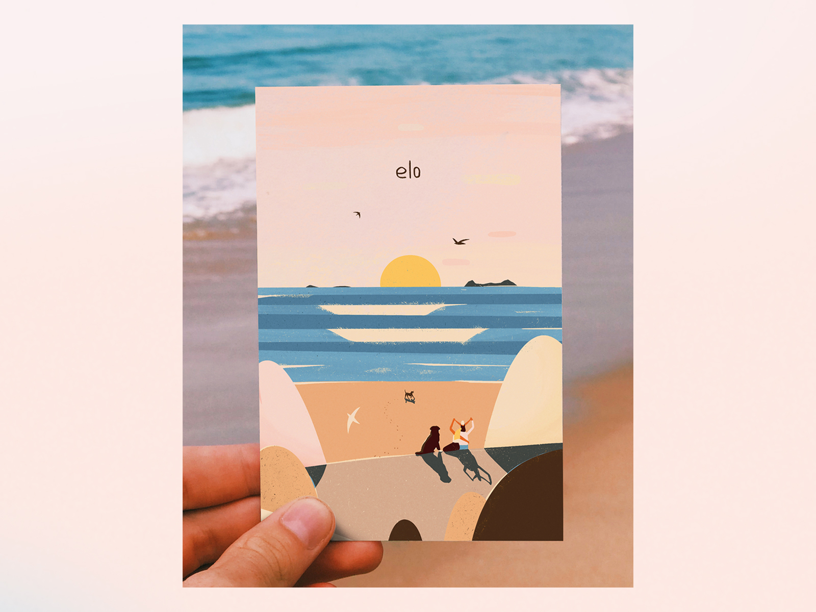 I'm a godfather now! baby beach birthcard characterdesign design illustratio ocean sun sunrise