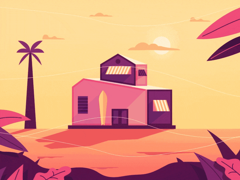 California dreaming animation beachhouse california design illustration leaves palmtree summer transition wind