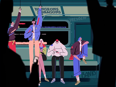 Monday commute anarachy animation characterdesign illustration motion motiondesign train