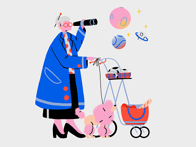 Advance care planning in nursing homes book book cover cat characterdesign dog grandma grocery illustration planets poodle starship walker