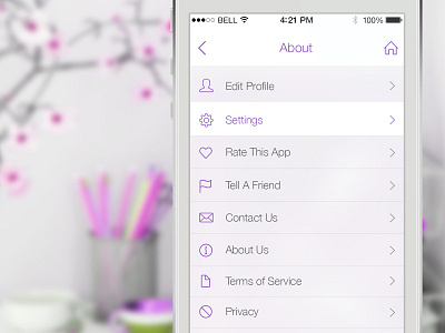 Simple Options List app flat flat ui line icons list minimal purple ui