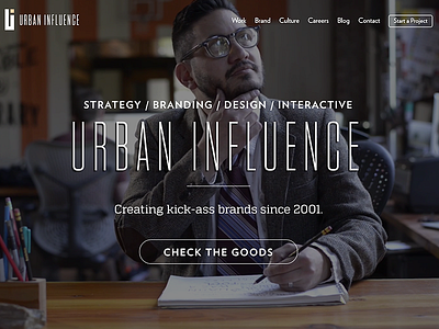 Urban Influence's New Site front end home page interactive pigeonwisdom urban influence web web design web development wordpress