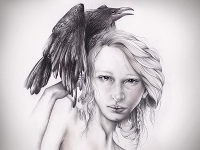 the Crow bird crow drawing girl illustration nature portrait tenlohuis