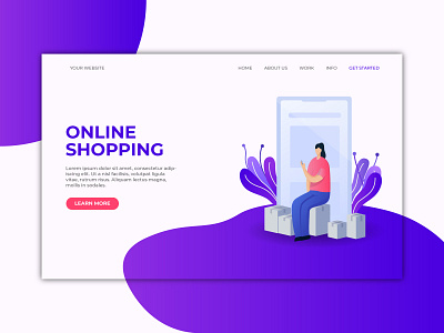 online shopping landing page background business buy concept e commerce graphic homepage illustration interface landing layout online page payment responsive technology template ui and ux vector website