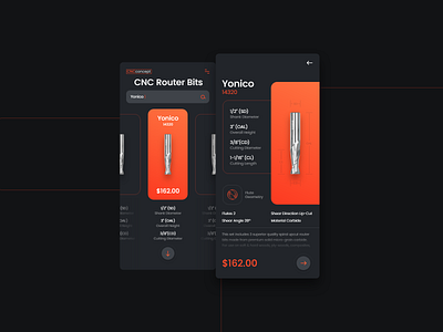 Cnc Router Bit - Mobile Product Page clean dark design mobile product page ui ux