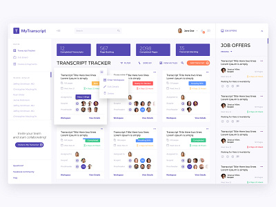 Tracker dashboad freelance job offer organize ui web app webdesign