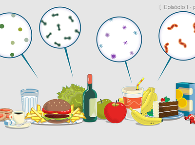 Food and bacteria display 2d animation design illustration vector