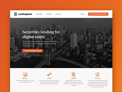 Lendingblock - Marketing Website brand brand guidelines branding crypto cryptocurrency design digital home identity landing page marketing orange security studio website