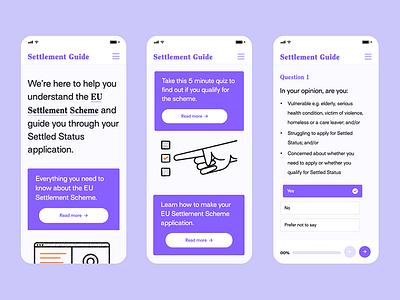 Settlement Guide - Web App app branding charity design illustration purple sonntag studio ui ux web app website