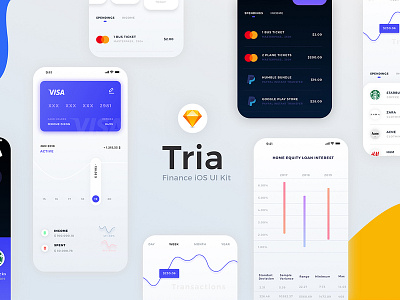 Tria Finance App UI Kit app bank finance interface ios iphone minimal mobile sketch template theme ui ui kit wallet