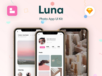Luna Photo App Ui Kit app interface ios iphone minimal mobile photo photography sketch social media template theme ui ui kit