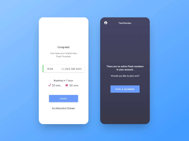 FlashNumber App after effects animation app app design branding burner phone cellphone design empty state graphicdesign motion graphic sketch success message ui ux