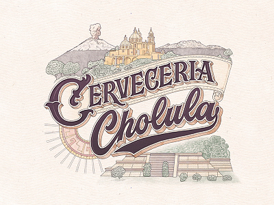 Cerveceria Cholula beer label cholula illustration lettering lettering illustration