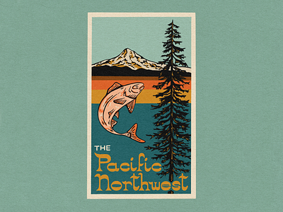 PNW design drawing fish hand lettering illustration mount hood mountains pnw procreate retro texture tree typography
