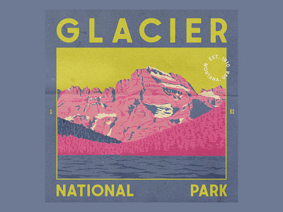 Glacier National Park design glacier illustration lake mountains national park postcard retro texture trees typography vintage