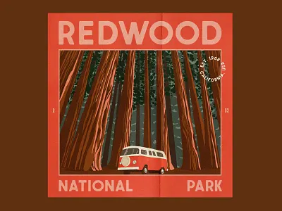 Redwood National Park california design illustration national park nature postcard redwood redwood national park retro texture trees van vintage