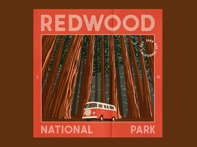 Redwood National Park california design illustration national park nature postcard redwood redwood national park retro texture trees van vintage
