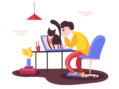 work from home adobe illustrator cat design freelancer illustration quarantine vector work