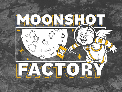 Moonshot Factory Pig Astronaut apparel cartoon design drawing illustration screenprint typography vector