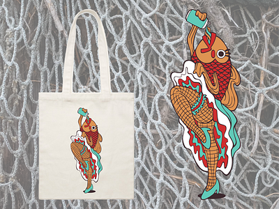 Fish Can-Can Dancer cartoon design drawing illustration merchandise promo item screenprint transfer